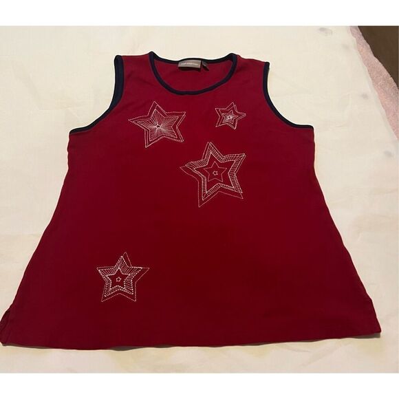 Croft & Barrow red sleeveless shirt with silver stars - Picture 1 of 6